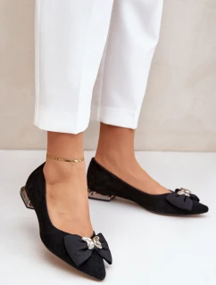 Elegantní Semišové Baleríny Dámské S Mašlí Laura Messi 2893 Černé