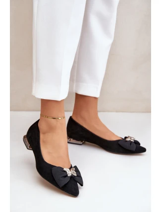 Elegantní Semišové Baleríny Dámské S Mašlí Laura Messi 2893 Černé
