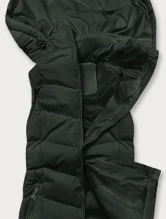Péřová dámská vesta v army barvě s kapucí (5M720-136)