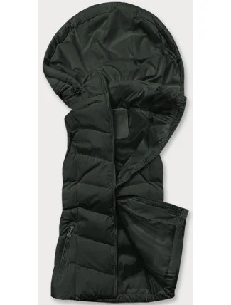 Péřová dámská vesta v army barvě s kapucí (5M720-136) Péřová dámská vesta v army barvě s kapucí (5M720-136)