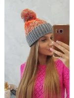 Dámská čepice s bambulí Abigail K326 šedá+neon orange Dámská čepice s bambulí Abigail K326 šedá+neon orange