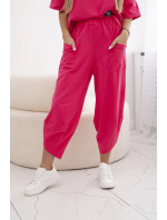 Bavlněný komplet halenka + kalhoty růžový