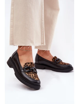 Kožené Mokasíny S Ozdobou A Panterou Černé Laura Messi 2965