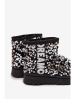 Dětské sněhule boty zateplené s flitry Černo-stříbrné ERebbica