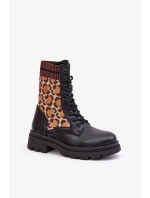 Dámské kotníkové boty Workery s ponožkou v leopardím vzoru černé Penthis Dámské kotníkové boty Workery s ponožkou v leopardím vzoru černé Penthis