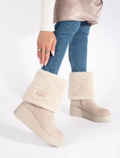 Originální dámské kotníčkové boty hnědé na klínku