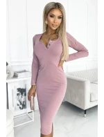 441-2 Šaty se třemi knoflíky ve výstřihu - tmavě červená