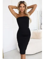 642-1 Korzetové tužkové midi šaty s odhalenými rameny - černé