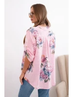 Dámská bavlněná halenka s květinovým vzorem bonbónově růžová