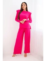 Dámská bavlněná souprava s blůzou a širokými kalhotami fuchsie