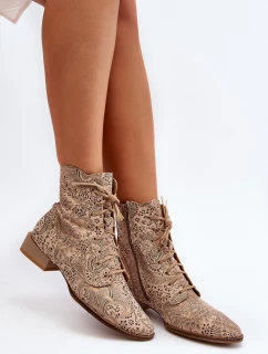 Kožené vzorované botky na plochém podpatku Maciejka 06391-04