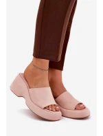 Eko Velurové Pantofle Dámské Na Platformě A Klíně Růžové Afisal