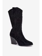 Děrované Kovalové Kozačky Na Podpatku Černé S.Barski HY51-606