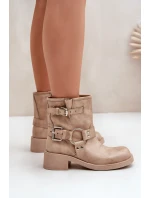 Dámské Kožené Kotníkové Boty Na Nízkém Bloku Podpatku S Pásky Zazoo 3644 Béžové