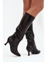 Dámské kotníkové boty Karella na jehlovém podpatku z eko‑kůže – černé