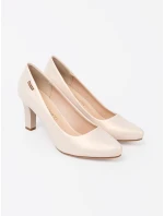 Stylové hnědé  lodičky dámské na širokém podpatku