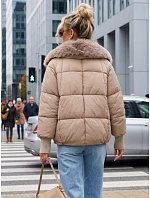 Dámská zimní prošívaná bunda s kožešinou, béžová, FashionStreet TY5816