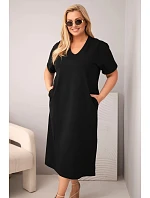 Dámské bavlněné šaty Plus Size s výstřihem do V černá