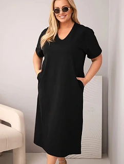 Dámské bavlněné šaty Plus Size s výstřihem do V černá