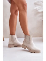 Dámské boty na plochém podpatku kožené světle béžové Lewski 3611