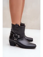 Boty Z Přírodní Kůže Na Podpatku Černé Zazoo 3444/2