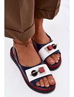 Kožené dámské sandály s ozdobou D&A GR61-5932 tmavě modré