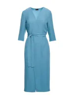 S396 Šaty se zavinovacími detaily ve střední délce - nebesky modré