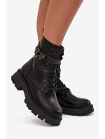 Dámské zateplené workery Selita s ozdobným páskem – černé