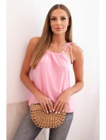 Dámská bavlněná tílko s uvázáním kolem krku světle růžová