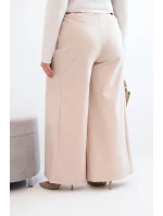Dámské kalhoty Plus Size s širokými nohavicemi a plisováním béžová
