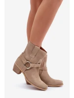 Boty z přírodní semišové kůže na podpatku Jasnobežové Zazoo 3444/2