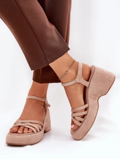 Sandály Na Platformě A Klínu Z Eko Semiše Béžové Nendal