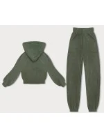 Žebrovaný teplákový komplet v olivové barvě (AMG-335A) Žebrovaný teplákový komplet v olivové barvě (AMG-335A)