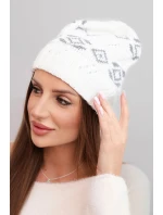 Dámská zimní čepice z vlny s geometrickým vzorem K434 bílá + šedá