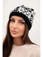 Dámská zimní čepice s barevnou přízí a silným lemem K355 černý+bílý