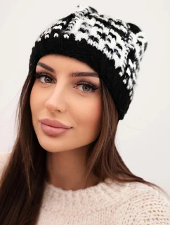 Dámská zimní čepice s barevnou přízí a silným lemem K355 černý+bílý