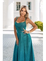 Dlouhé šaty 589-3  zelené se třpytkami - Numoco