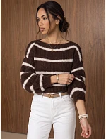 Dámský oversize svetr s pruhy v čokoládové barvě FashionStreet MY2644 Dámský oversize svetr s pruhy v čokoládové barvě FashionStreet MY2644
