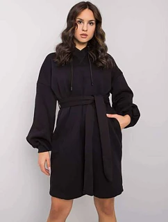 Mikinové oversize šaty s páskem černé (7253)