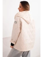 Dámská jarní prošívaná bunda s kapucí a zipem béžová
