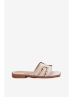 Zdobené pantofle na plochém podpatku béžové Anniles