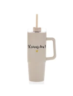 KRÁSNÝ DEN - béžový cestovní termohrnek s průhledným víčkem 900 ml  