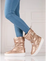 Pěkné zlaté sněhule dámské bez podpatku Pěkné zlaté sněhule dámské bez podpatku