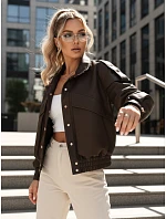 Dámská bunda z ekokůže s žebrovaným lemem a límcem hnědá FashionStreet TY5645