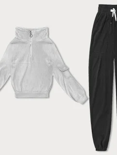 Světle šedý dámský teplákový komplet typu "wafel" (AMG-339A)