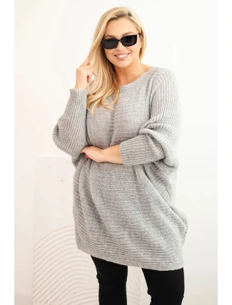 Dámský svetr Plus Size s mohairovým pončem šedý