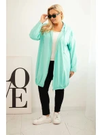 Dámská mikina Plus Size bavlněná s kapucí a zipem mátová