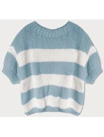 Světle modrý volný dámský pruhovaný svetr (761ART) Světle modrý volný dámský pruhovaný svetr (761ART)