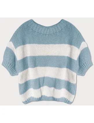 Světle modrý volný dámský pruhovaný svetr (761ART) Světle modrý volný dámský pruhovaný svetr (761ART)