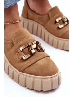 Zamszové dámské polobotky na platformě s ozdobou tmavě béžové Lewski 3398